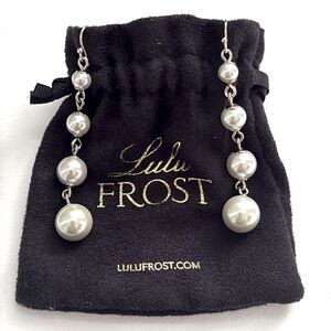 Lulu Frost Pearl Drop Earrings – Graduated Glass Pearls, Gold Tone, 2.75”